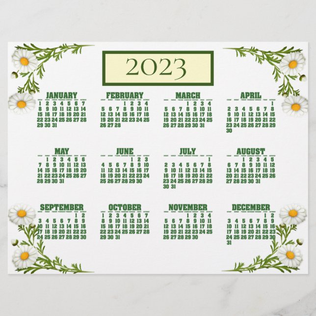 Flyer Elegantes Corte de Margaridas Calendário 2023 Folh (Frente)