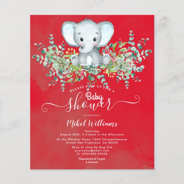 Flyer Elephant Floral Eucalyptus Baby chuveiro (Frente)