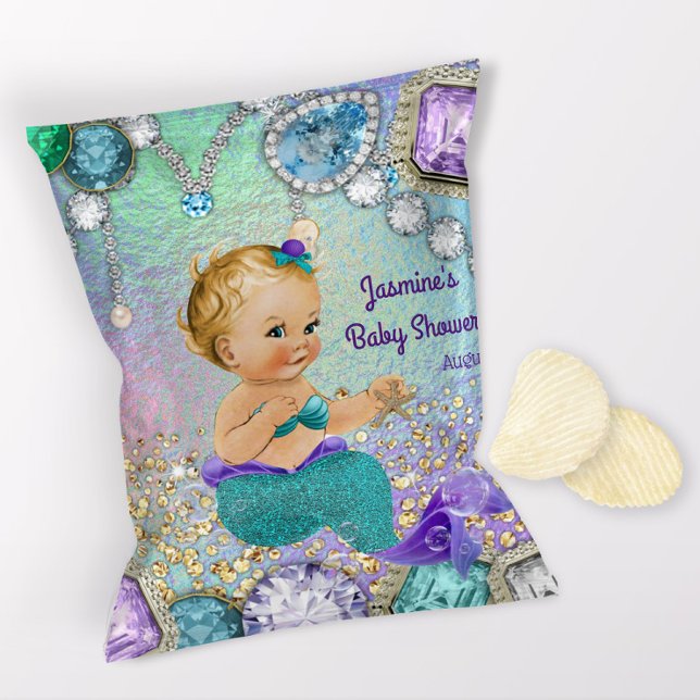 Flyer Embrulho de Saco de Chips para Chá de Bebê Sereia (1 ounce snack bag wrapper flyer. )