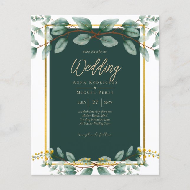 Flyer Emerald Greenery Eucalyptus Dourado Floral White (Frente)