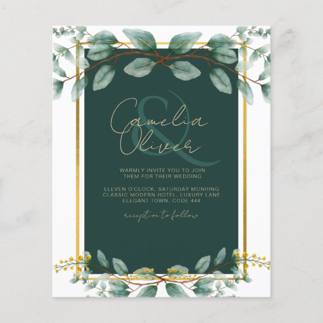 Flyer Emerald Greenery Wedding Botanical Nature Convide (Frente)
