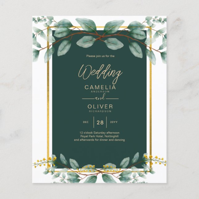Flyer Emerald Greenery Wedding Botanical Nature Convide (Frente)