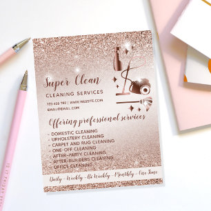 Flyer Empregada Limpeza Casa Brilhante Rosa Dourado