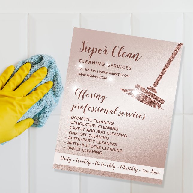 Flyer Empregada Limpeza Casa Brilhante Rosa Dourado (Criador carregado)