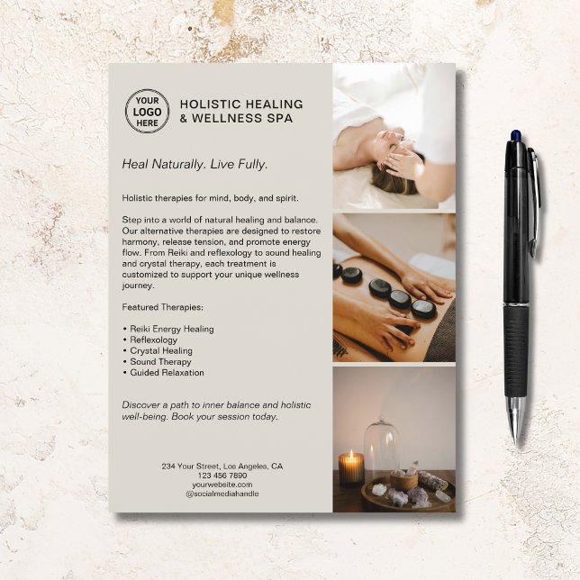 Flyer Empresa de Promocional Terapêutico Holístico para  (Holistic Health Therapist Promotional Business Flyer)