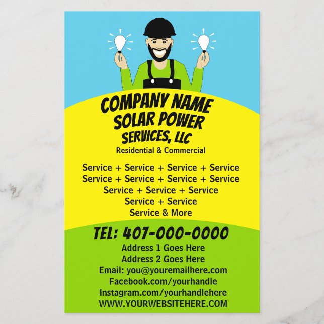 Flyer Empresa de serviços para lâmpadas de painel solar (Frente)