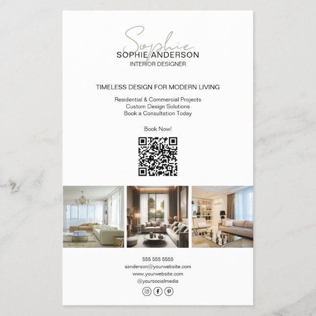 Flyer Empresa Profissional Branca de Foto QR de Script M (Frente)