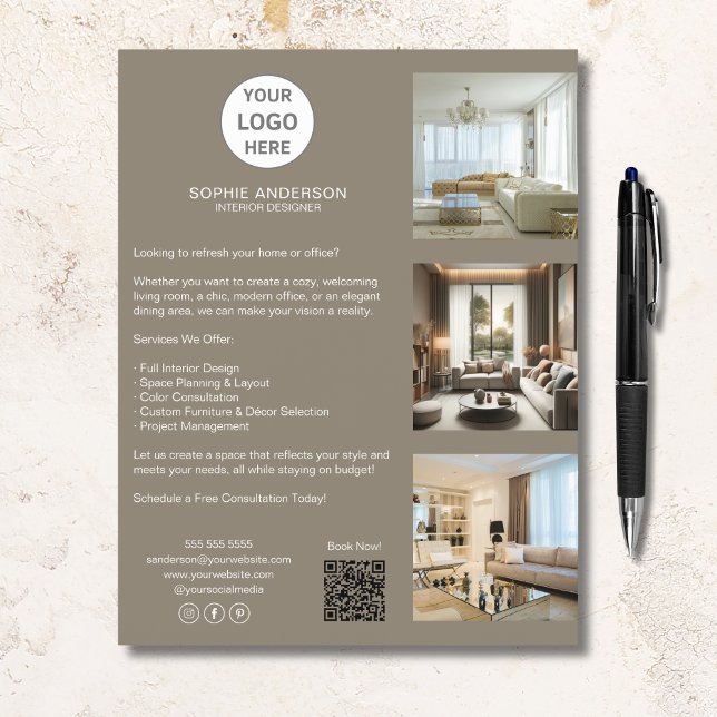 Flyer Empresa Profissional de Logotipo Personalizado Mod (Modern Custom Logo Taupe Professional Business Flyer)