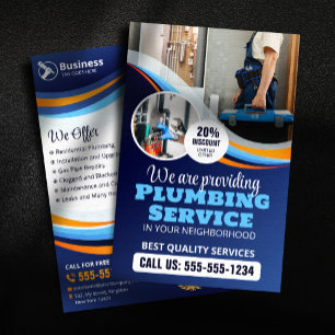 Flyer Encanador Moderno Instalação de Encanamento Laranj