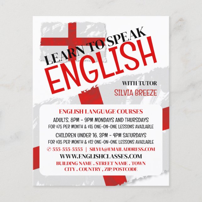 Flyer England Flag, English Language Course Advertising (Frente)
