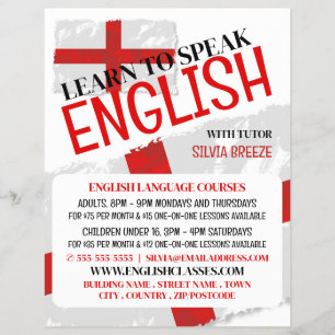 Flyer England Flag, English Language Course Advertising