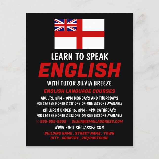 Flyer England UK Flag, English Language Course Advert (Frente)