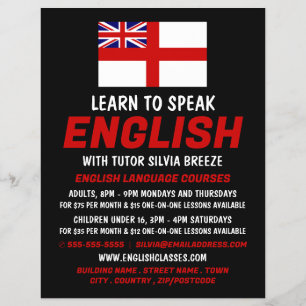 Flyer England UK Flag, English Language Course Advert