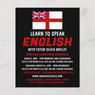 Flyer England UK Flag, English Language Course Advert