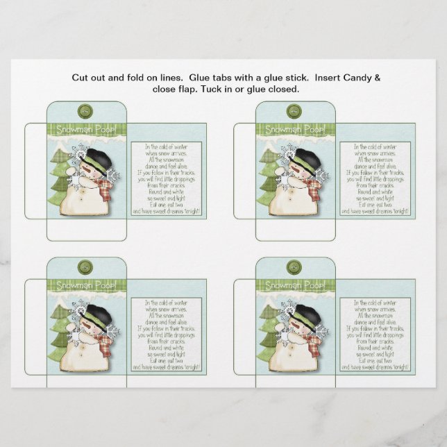 Flyer Engraçado Candy Packet Snowman Poop com Dizendo (Frente)