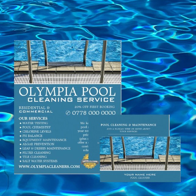 Flyer Escada de piscina, Anúncio de limpeza de Piscinas (Criador carregado)