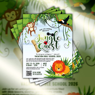 Flyer Escola Bíblica de Férias Jungle Quest Igreja da Ju