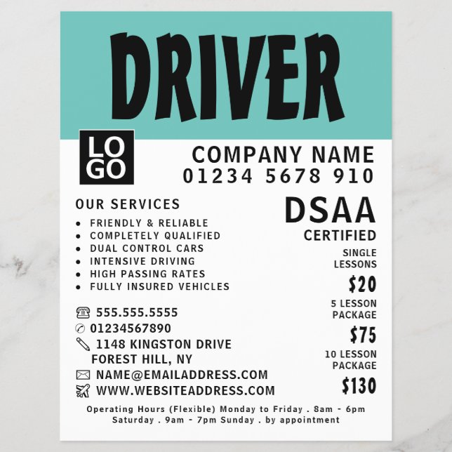 Flyer Escola de condução moderna, propaganda instrutora (Frente)