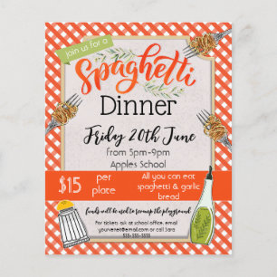 Flyer espaghetti janta arrecadação de fundos da igreja e