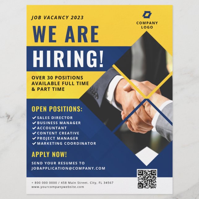 Flyer Estamos Contratando o Código QR de Foto da Empresa (Frente)