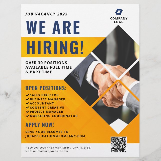 Flyer Estamos Contratando o Código QR de Foto da Empresa (Frente)