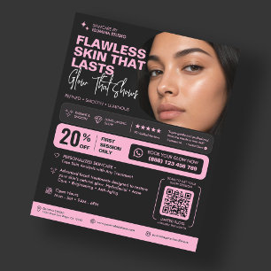 Flyer Esteticista Glow Cuidados com a Pele Estética Rosa