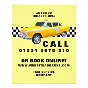 Flyer Estilo de Cartoon Americano Táxi Amarelo com Lista