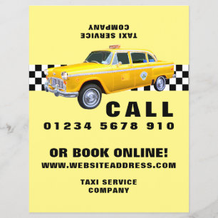 Flyer Estilo de Cartoon Americano Táxi Amarelo com Lista