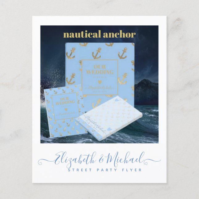 Flyer Estilo de Festa de Rua Design de Casamento Azul (Frente)