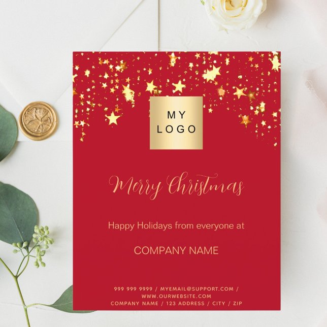 Flyer Estrelas de ouro vermelho de Natal negócio QR Face (Criador carregado)