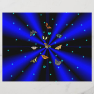 Flyer Estrelas, Pérolas e Borboletas em preto e azul