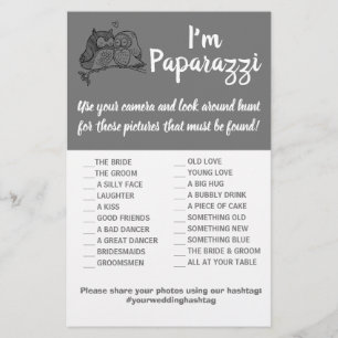 Flyer Eu sou paparazzi Game Card Owls Love Wedding