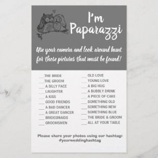 Flyer Eu sou paparazzi Game Card Owls Love Wedding