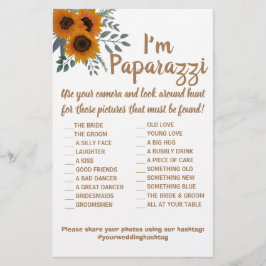 Flyer Eu sou paparazzi Game Card Sunflower Wedding