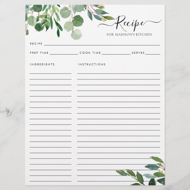 Flyer Eucalyptus deixa receita de cozinha elegante em or (Frente)