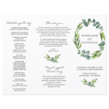 Eucalyptus Foliage Wreath Tri+Fold Weding Program