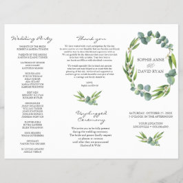 Flyer Eucalyptus Foliage Wreath Tri+Fold Weding Program