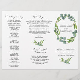 Flyer Eucalyptus Foliage Wreath Tri+Fold Weding Program