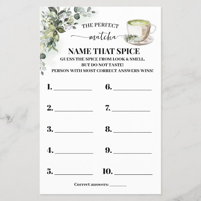 Flyer Eucalyptus Gold Name that Spice Shower Game Card (Frente)