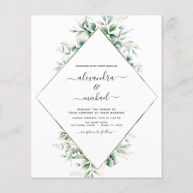Flyer Eucalyptus Greenery Casamento Elegante (Frente)