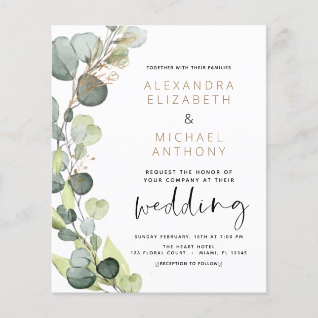 Flyer Eucalyptus Greenery Convites para Casamento (Frente)
