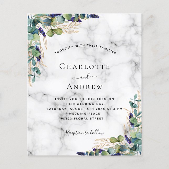 Flyer Eucalyptus marble QR code wedding invitation (Frente)