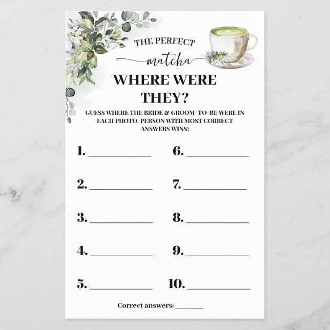 Flyer Eucalyptus Matcha Where Were They Shower Game Card (Frente)