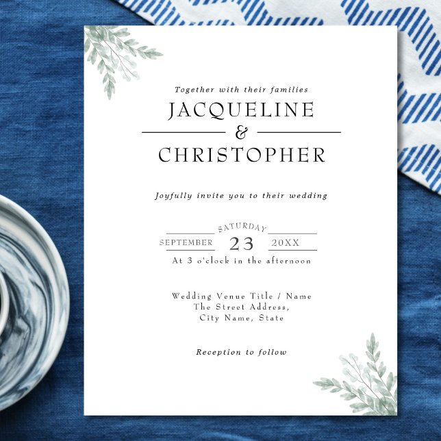 Flyer Eucalyptus Simples Convite Moderno para Casamento (Criador carregado)