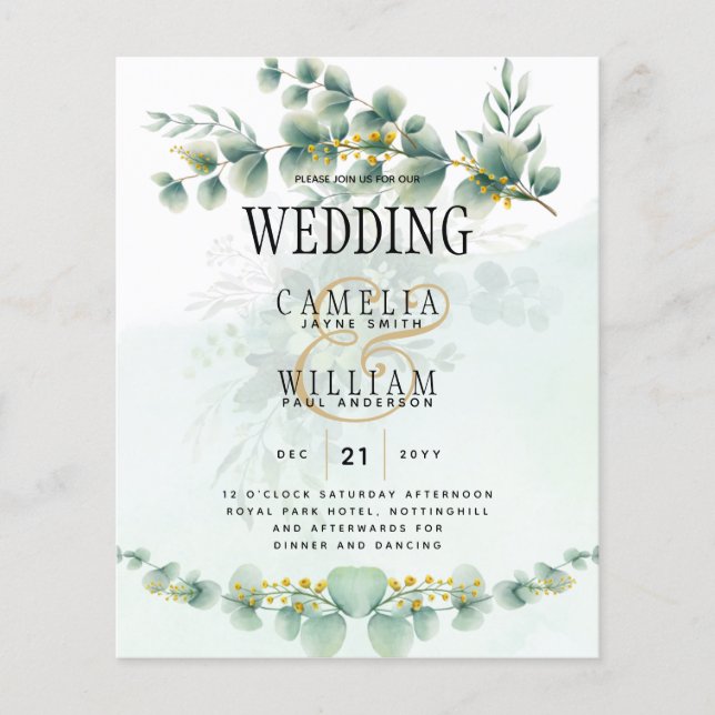 Flyer Eucalyptus Wedding Invitation Modern Greenery Dour (Frente)