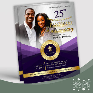 Flyer Evento de Aniversário Pastoral Puro e Dourado
