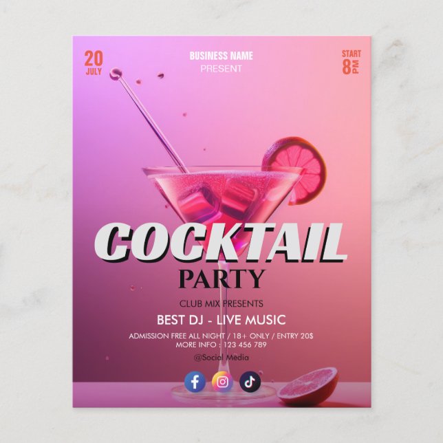 Flyer Evento de Cocktail de Negócios | Doce Rosa (Frente)