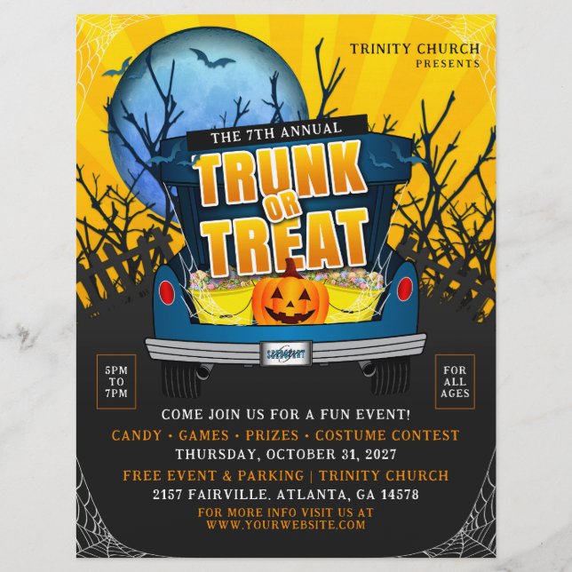 Flyer Evento de Tronco ou Tratamento da Igreja Halloween (Frente)