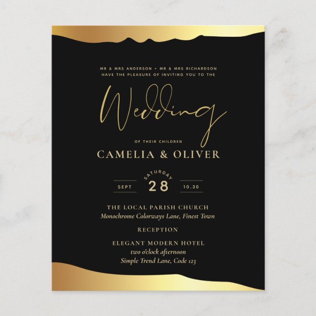 Flyer Evento Elegante de Espelho Ouro de Casamento Preto (Frente)