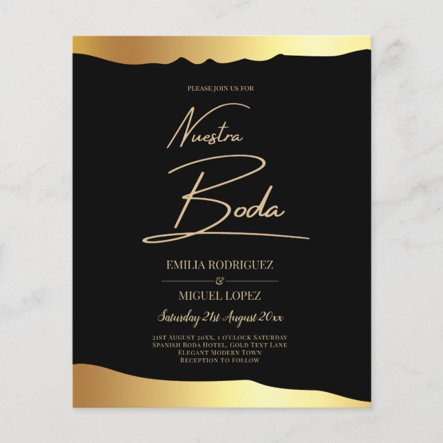 Flyer Evento Elegante de Espelho Ouro de Casamento Preto (Frente)